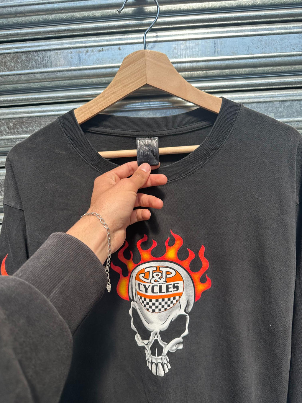 (L) Reme Y2K Lightning Clothing Manga Larga "JyP Cycles x Fire Skull"