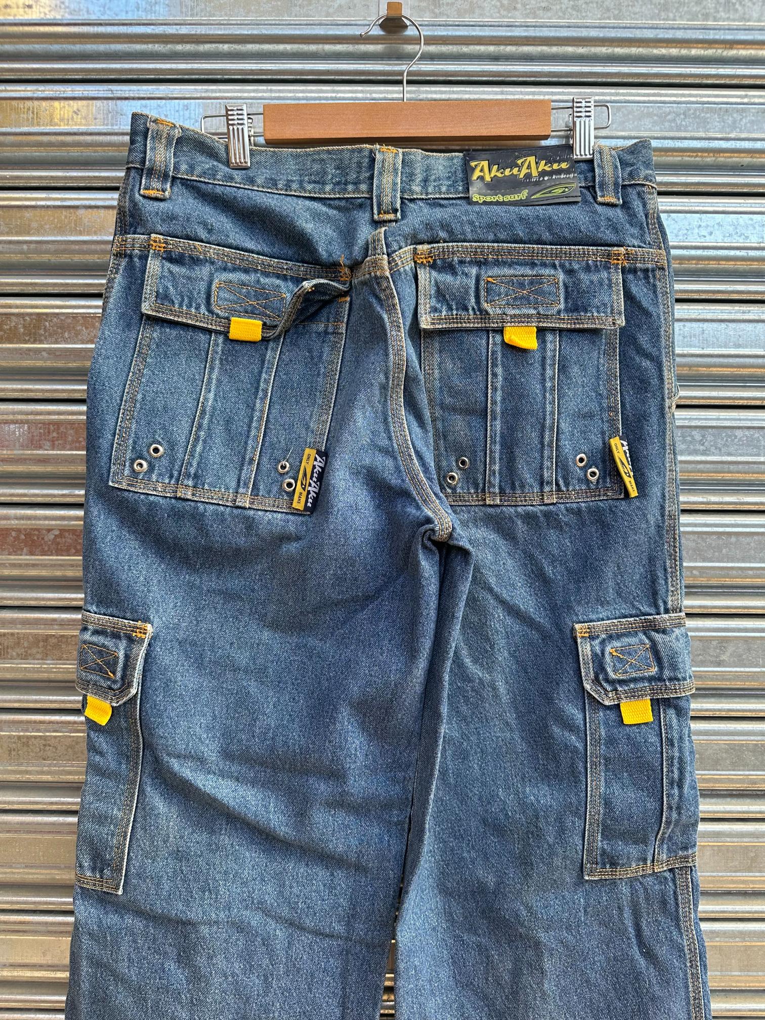 (32) Jean Y2K Aku Aku x Surf Baggy Cargo "Denim Blue x Yellow / Subway Surfers"