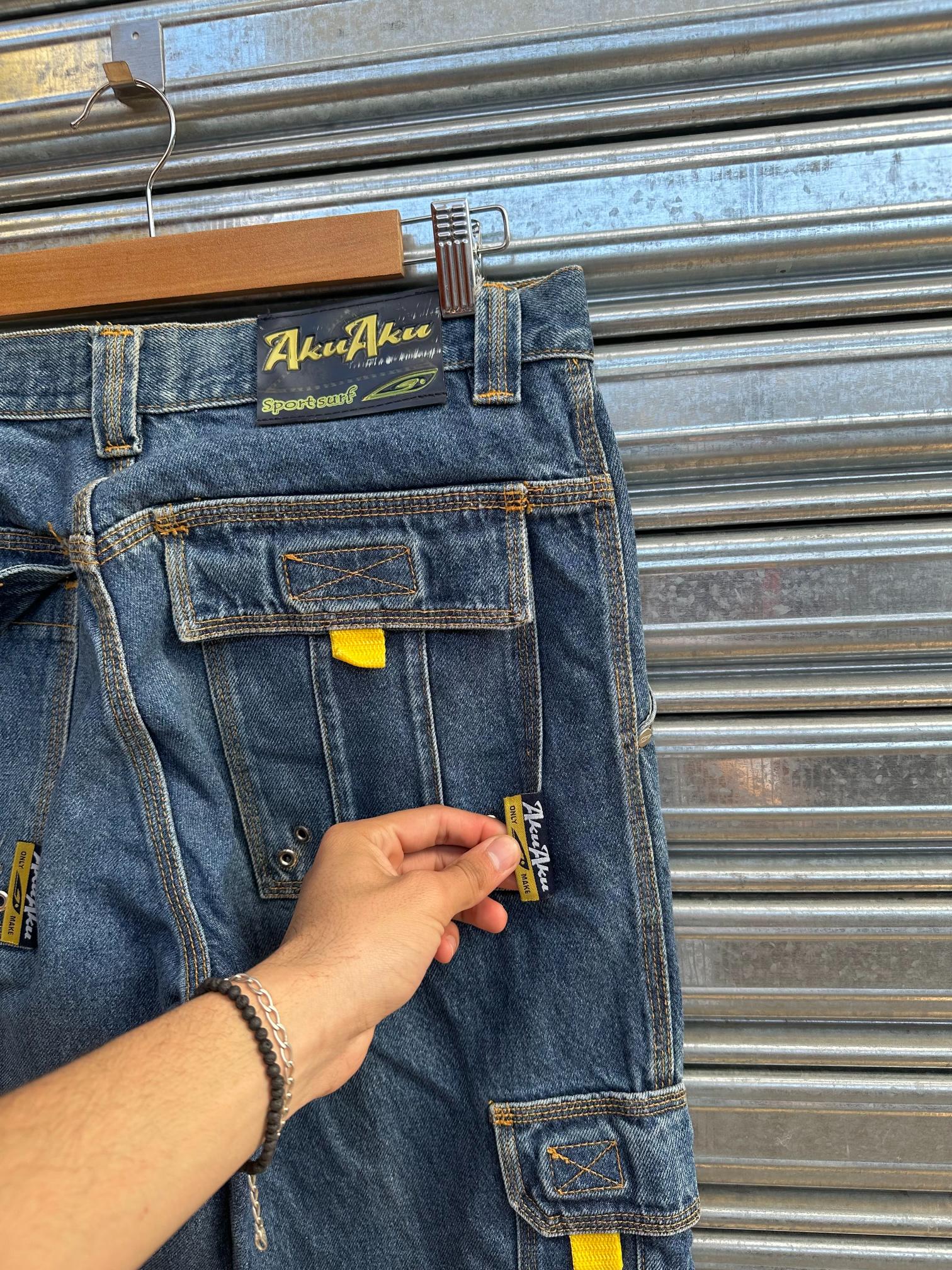 (32) Jean Y2K Aku Aku x Surf Baggy Cargo "Denim Blue x Yellow / Subway Surfers"