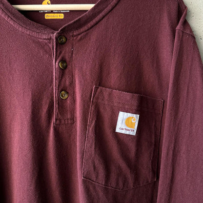 (L) Reme Carhartt Pocket Manga Larga Con Botones "Burgundy"