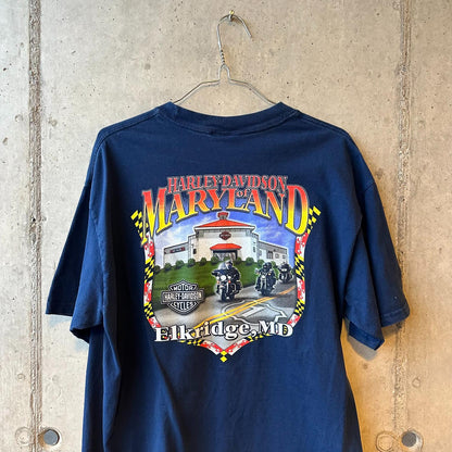 (L) Reme Y2K Harley Davidson Blue "Live Free, Ride Free / Maryland"