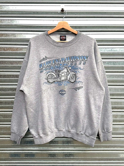 (XL/L) Buzo Vintage Harley Davidson 00's "Superior Performance Craftsmanship / Gris & Celeste "