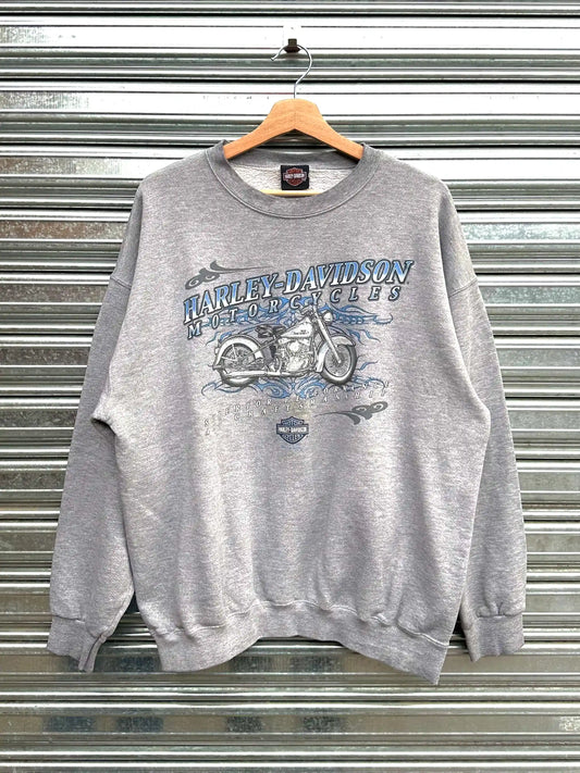 (XL/L) Buzo Vintage Harley Davidson 00's "Superior Performance Craftsmanship / Gris & Celeste "