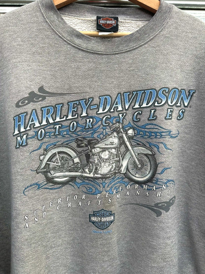 (XL/L) Buzo Vintage Harley Davidson 00's "Superior Performance Craftsmanship / Gris & Celeste "