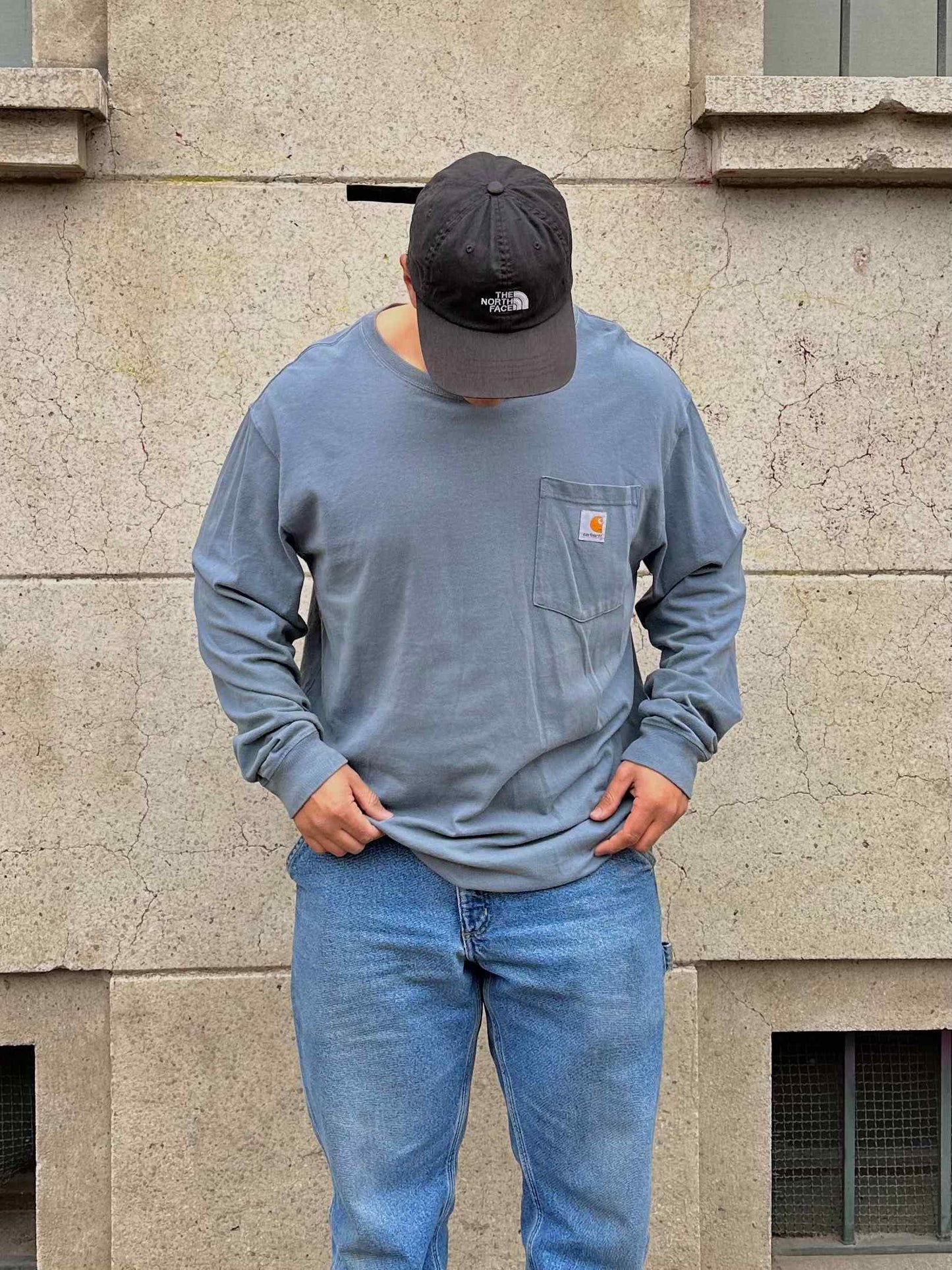 (XL) Reme Carhartt Pocket Manga Larga "Sky Blue"