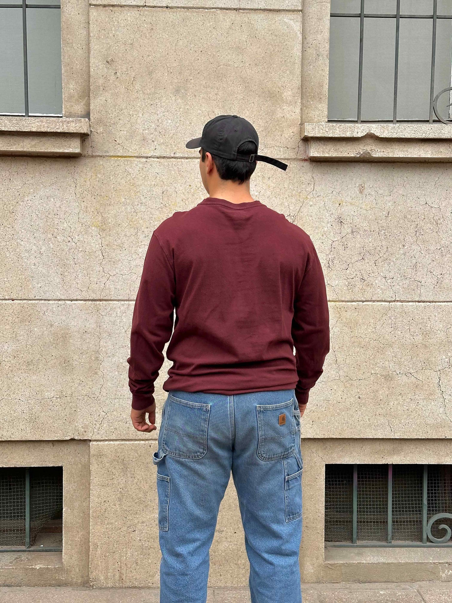 (L) Reme Carhartt Pocket Manga Larga Con Botones "Burgundy"