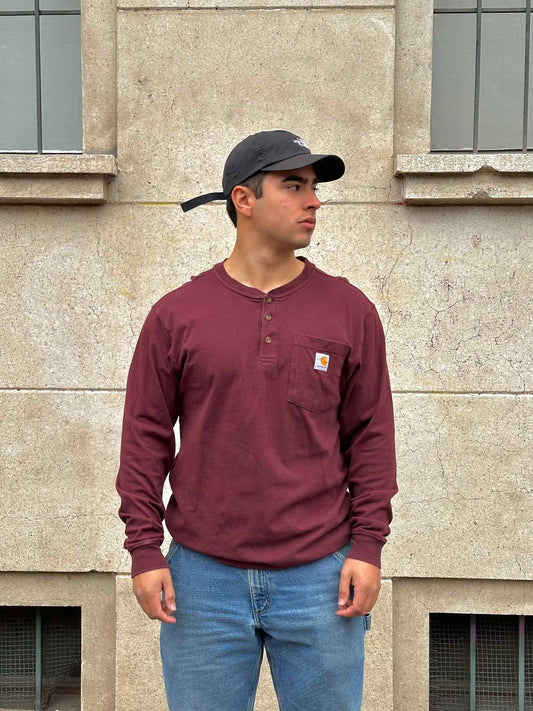 (L) Reme Carhartt Pocket Manga Larga Con Botones "Burgundy"